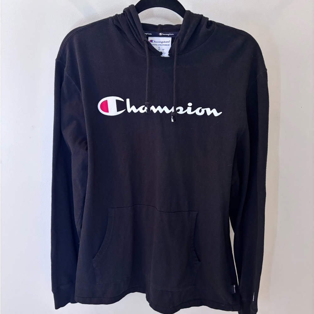 Men's Large Champion Classic Black hooded Pullover
